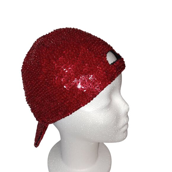 Red Vintage Sassy Sequined & Beaded Glam Newsboy Cabbie Cap Adjustable Casual - Picture 5 of 11